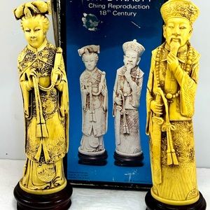 Vintage Arnart Imports Asian Figurines, Carved Elder Man & Woman.